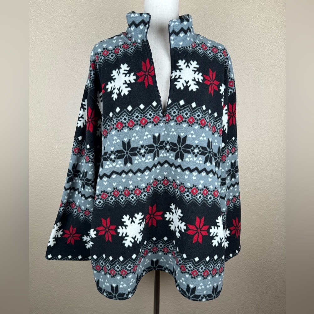 Essentials by Oleg Cassini Snowflake Fleece Pullover Jacket. Size- XXL